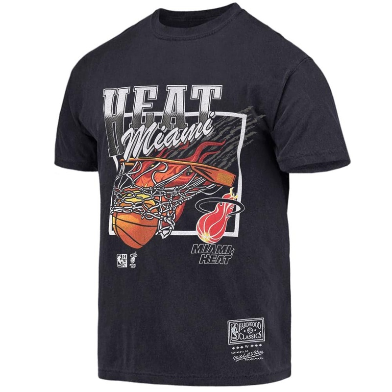 Miami Heat Mitchell & Ness NBA Flames Vintage T-Shirt – Faded Black