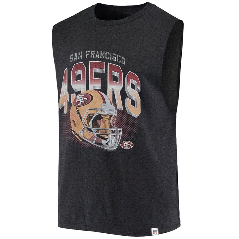 San Francisco 49ers Majestic NFL 3D Helmet Vintage Muscle T-Shirt – Faded Black