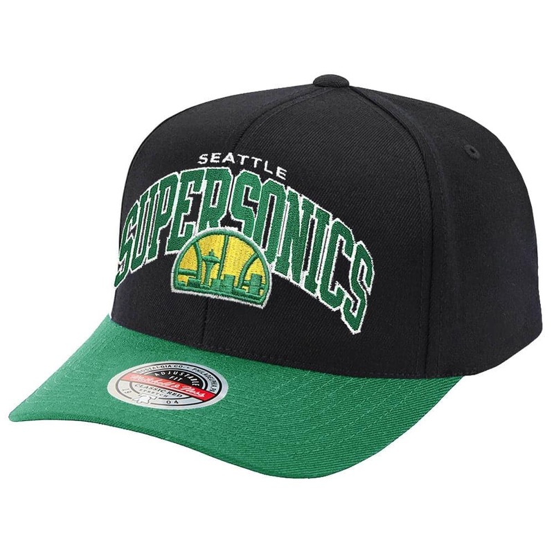 Seattle Supersonics Mitchell & Ness NBA HWC Team Arch Pro Crown Snapback Hat – Black