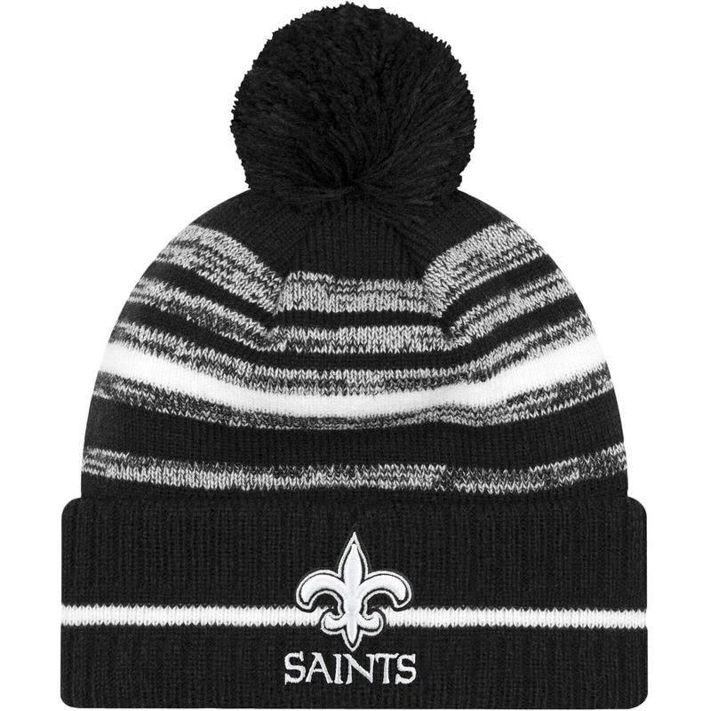 New Orleans Saints New Era NFL 2021 Sideline Black & White Pom Knit Beanie – Black