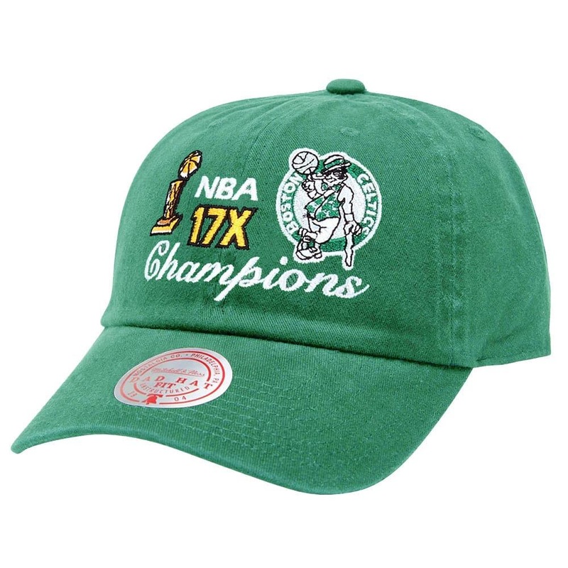 Boston Celtics Mitchell & Ness NBA 17 x Champs Strapback Dad Hat – Green