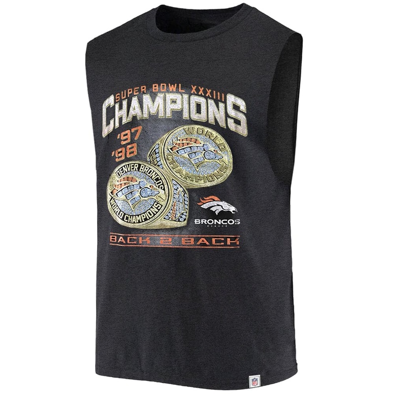 Denver Broncos NFL Champs Rings Vintage Muscle T-Shirt – Faded Black
