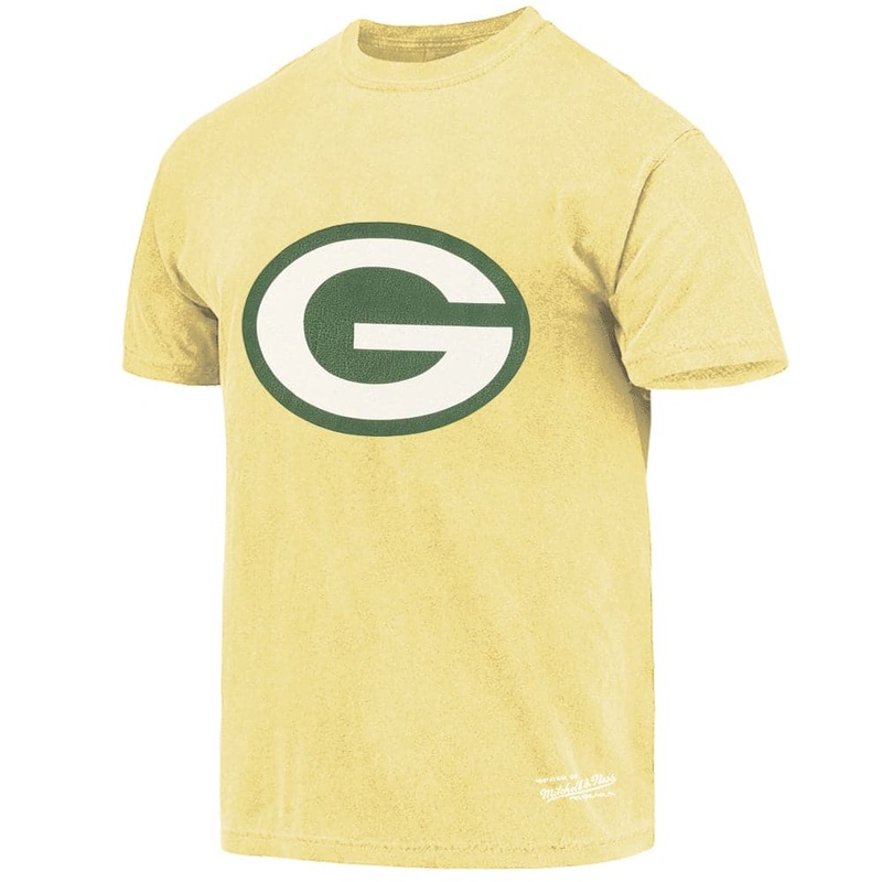 Green Bay Packers Mitchell & Ness NFL Throwback Big Logo Vintage T-Shirt – Faded Yellow