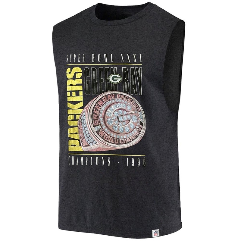 Green Bay Packers NFL Champs Rings Vintage Muscle T-Shirt – Faded Black
