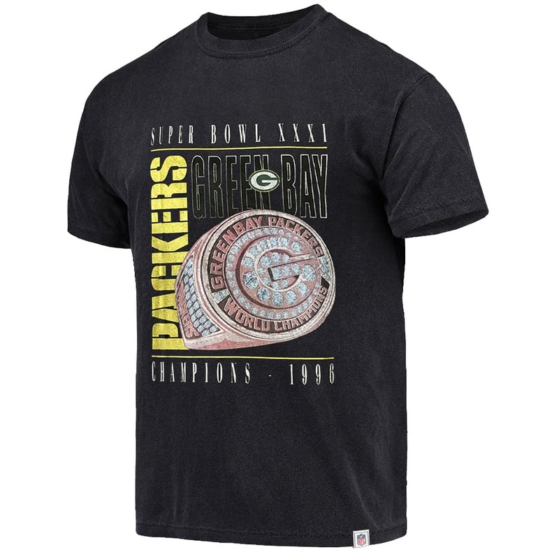 Green Bay Packers NFL Champs Rings Vintage T-Shirt – Faded Black
