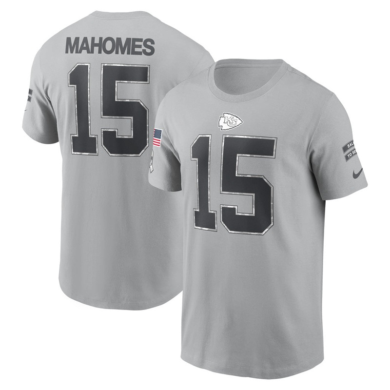 NFL Kansas City Chiefs Patrick Mahomes 2024 Salute to Service Name & Number T-Shirt – Gray