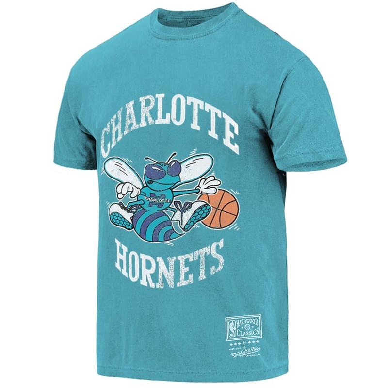 Charlotte Hornets Mitchell & Ness NBA HWC Big Logo Vintage T-Shirt – Faded Aqua