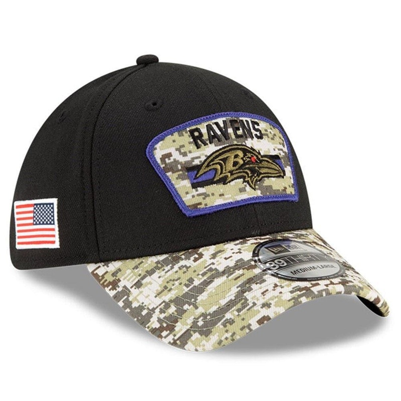Baltimore Ravens New Era NFL 2021 Salute To Service 39THIRTY Flex Fit Hat – Black
