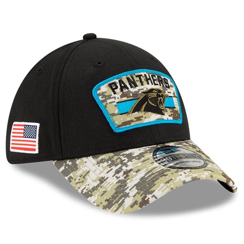 Carolina Panthers New Era NFL 2021 Salute To Service 39THIRTY Flex Fit Hat – Black