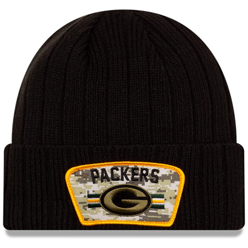 Green Bay Packers New Era NFL 2021 Salute To Service Cuffed Knit Beanie – Black