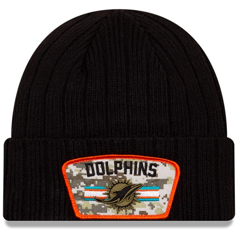 Miami Dolphins New Era NFL 2021 Salute To Service Cuffed Knit Beanie – Black