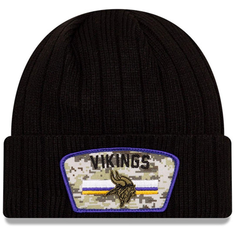 Minnesota Vikings New Era NFL 2021 Salute To Service Cuffed Knit Beanie – Black