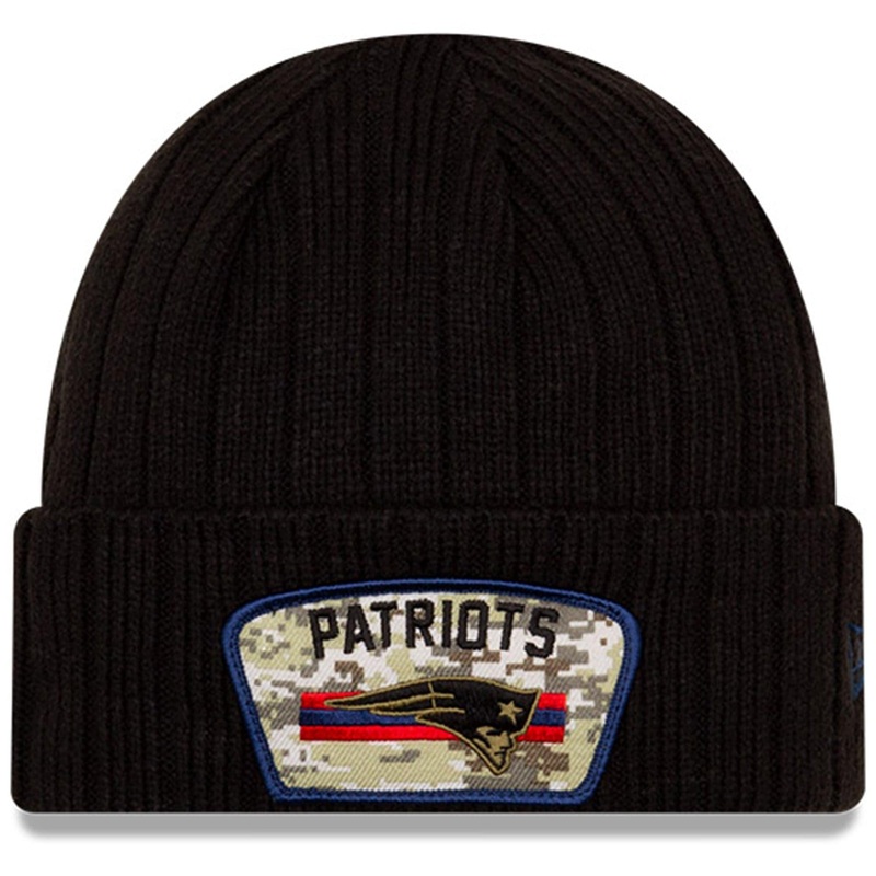 New England Patriots New Era NFL 2021 Salute To Service Cuffed Knit Beanie – Black