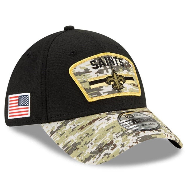 New Orleans Saints New Era NFL 2021 Salute To Service 39THIRTY Flex Fit Hat – Black