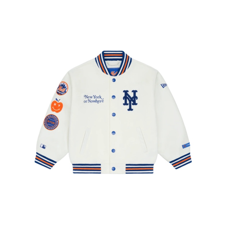 New York or Nowhere x New York Mets Youth Chrome White Motto Varsity Jacket