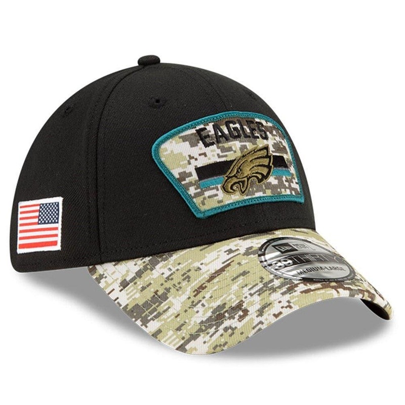 Philadelphia Eagles New Era NFL 2021 Salute To Service 39THIRTY Flex Fit Hat – Black