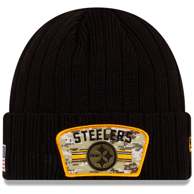 Pittsburgh Steelers New Era NFL 2021 Salute To Service Cuffed Knit Beanie – Black