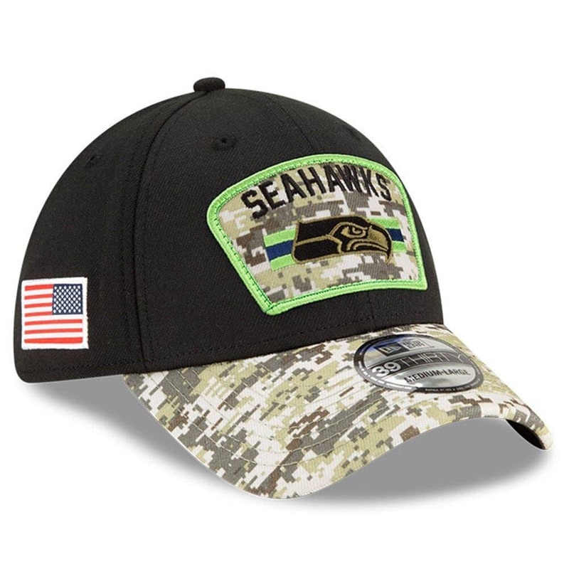 Seattle Seahawks New Era NFL 2021 Salute To Service 39THIRTY Flex Fit Hat – Black