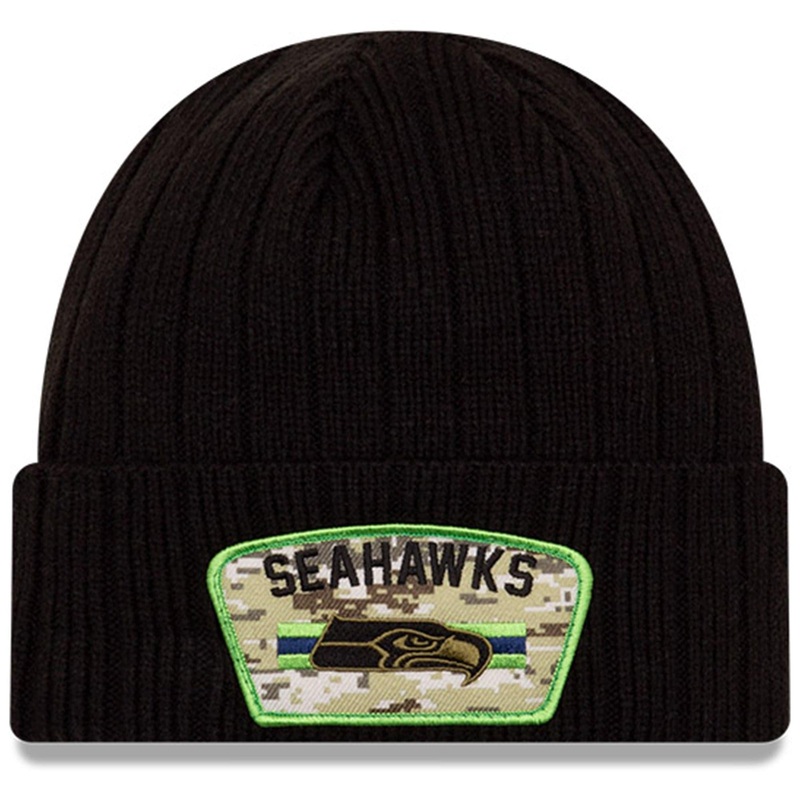 Seattle Seahawks New Era NFL 2021 Salute To Service Cuffed Knit Beanie – Black