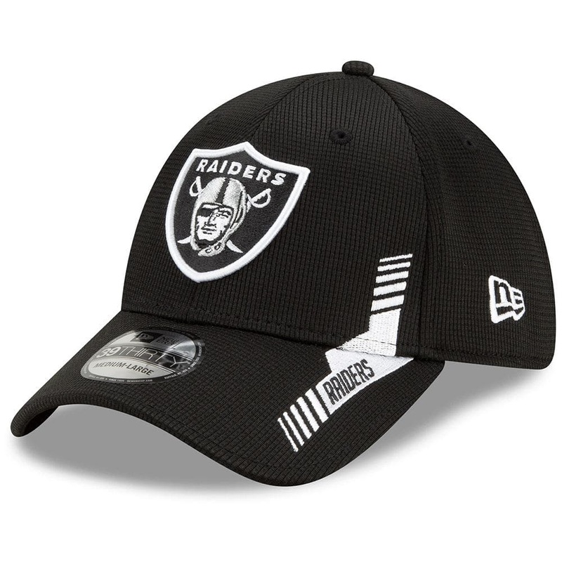 Las Vegas Raiders New Era NFL 2021 Sideline Black & White 39THIRTY Flex Fit Hat