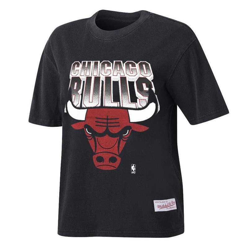 Womens Chicago Bulls Mitchell & Ness NBA 90’s Block Blur Vintage T-Shirt – Faded Black