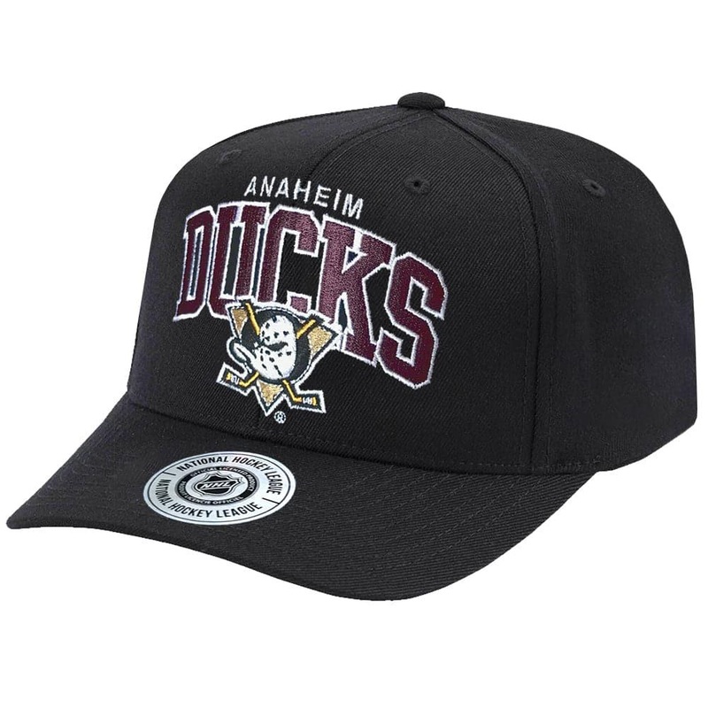 Anaheim Mighty Ducks NHL Team Arch Brushed Pro Crown Curved Snapback Hat – Black