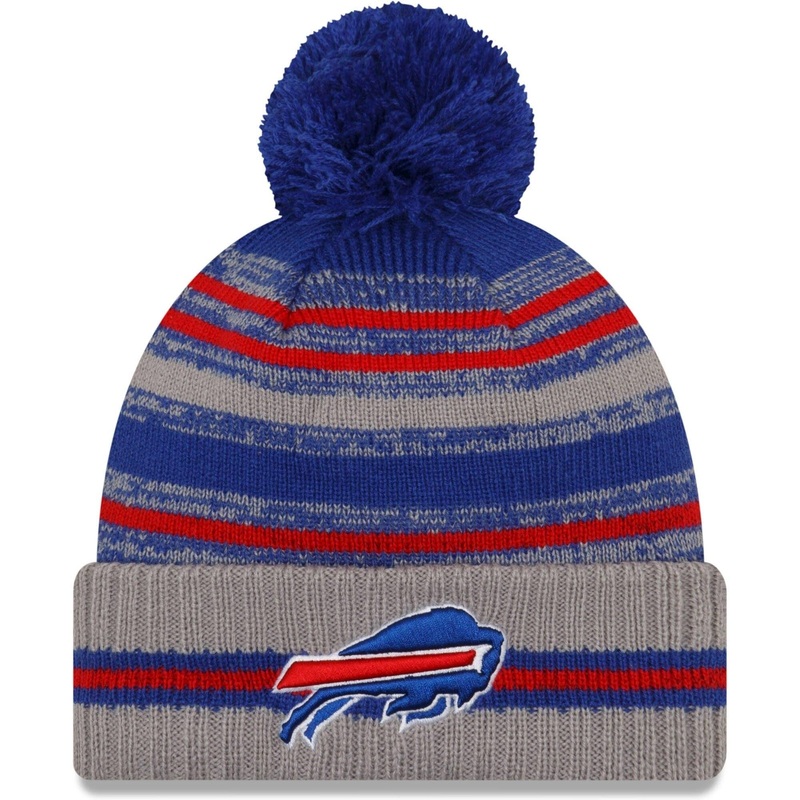 Buffalo Bills New Era NFL 2021 Sideline Team Pom Knit Beanie – Grey