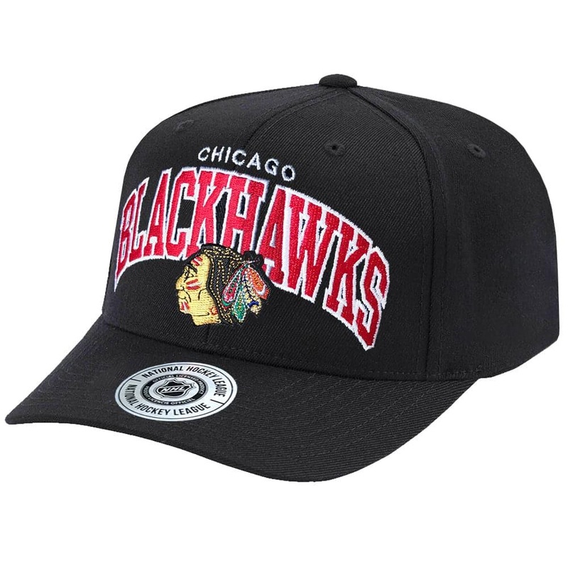 Chicago Blackhawks NHL Team Arch Brushed Pro Crown Curved Snapback Hat – Black