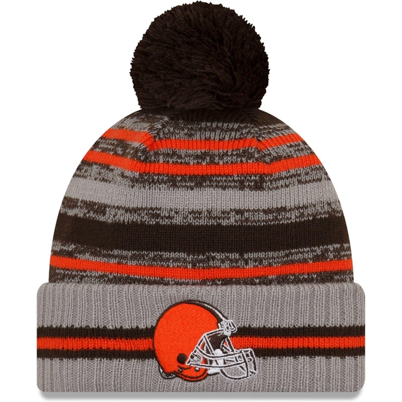 Cleveland Browns New Era NFL 2021 Sideline Team Pom Knit Beanie – Grey