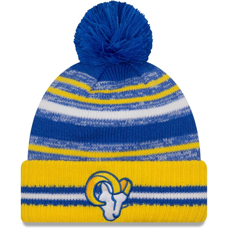 Los Angeles Rams New Era NFL 2021 Sideline Team Pom Knit Beanie – Blue