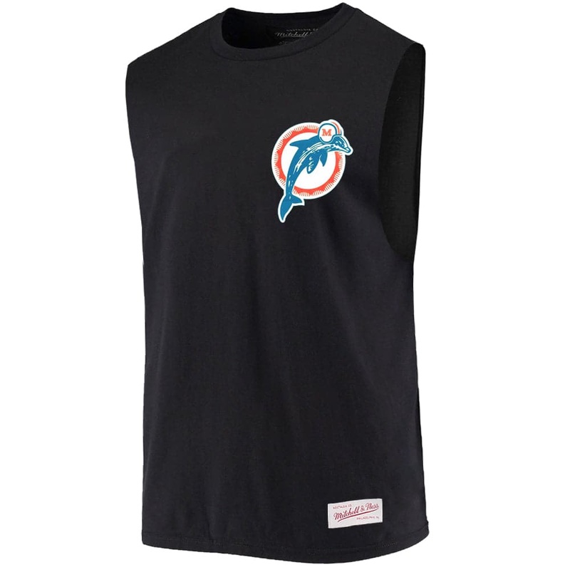 Miami Dolphins Mitchell & Ness NFL Retro Repeat Muscle T-Shirt – Black