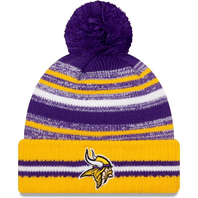 Minnesota Vikings New Era NFL 2021 Sideline Team Pom Knit Beanie – Purple