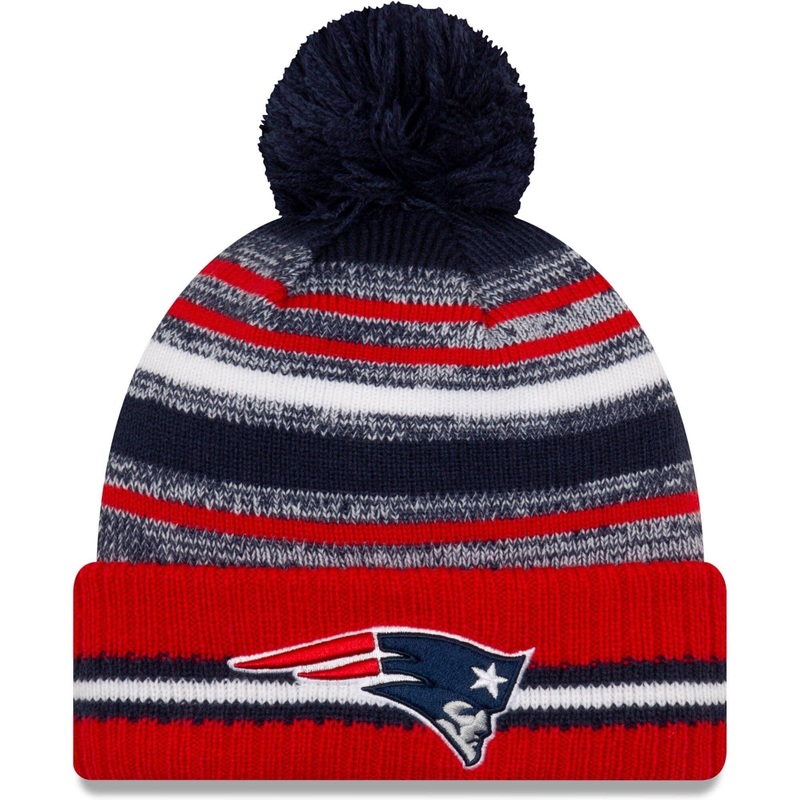 New England Patriots New Era NFL 2021 Sideline Team Pom Knit Beanie – Red