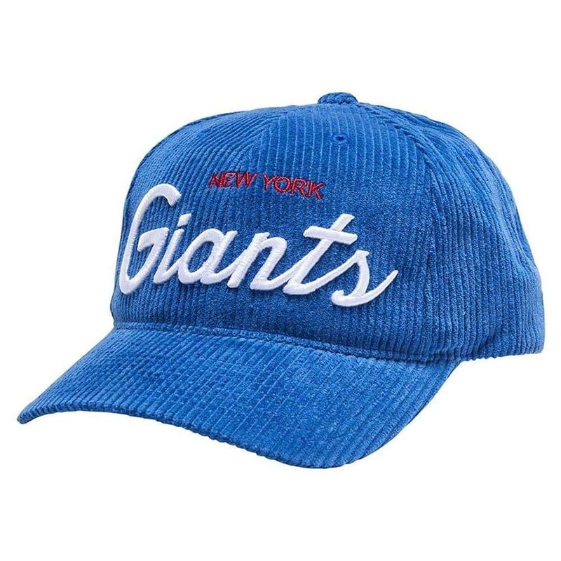 New York Giants Mitchell & Ness NFL Montage Pre-Curved Deadstock Snapback Hat – Blue