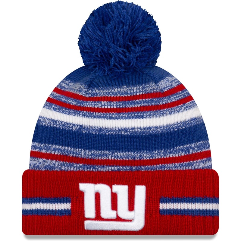 New York Giants New Era NFL 2021 Sideline Team Pom Knit Beanie – Blue