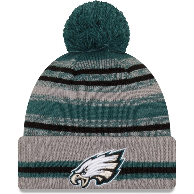 Philadelphia Eagles New Era NFL 2021 Sideline Team Pom Knit Beanie – Grey