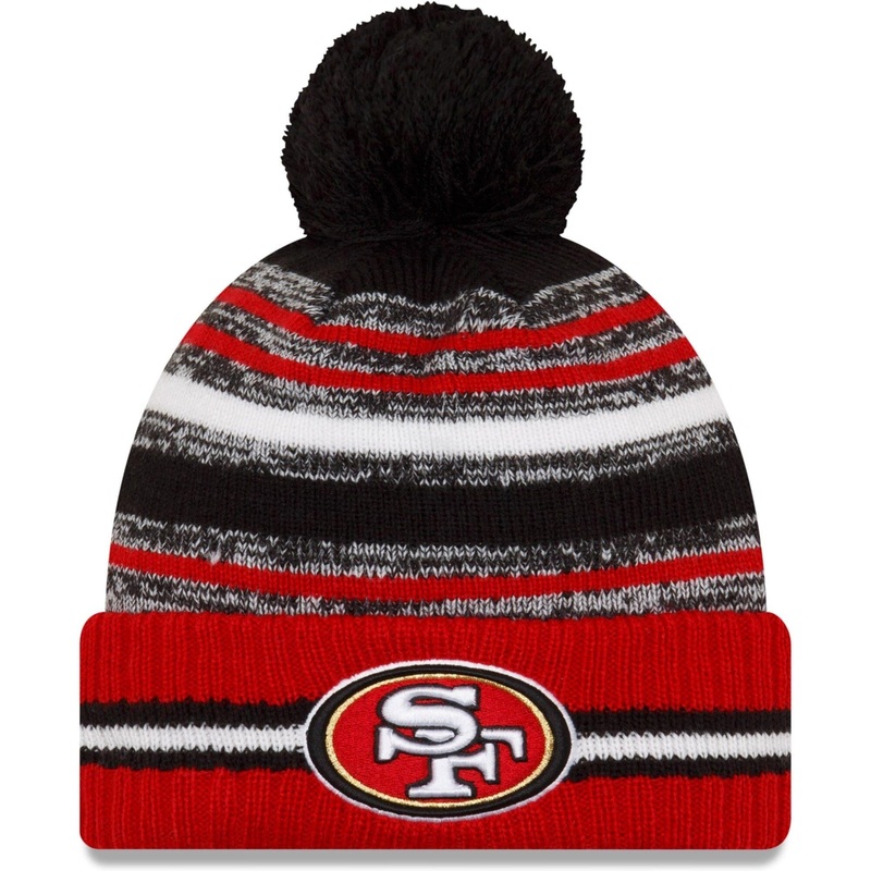 San Francisco 49ers New Era NFL 2021 Sideline Team Pom Knit Beanie – Red