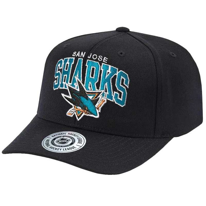 San Jose Sharks NHL Team Arch Brushed Pro Crown Curved Snapback Hat – Black