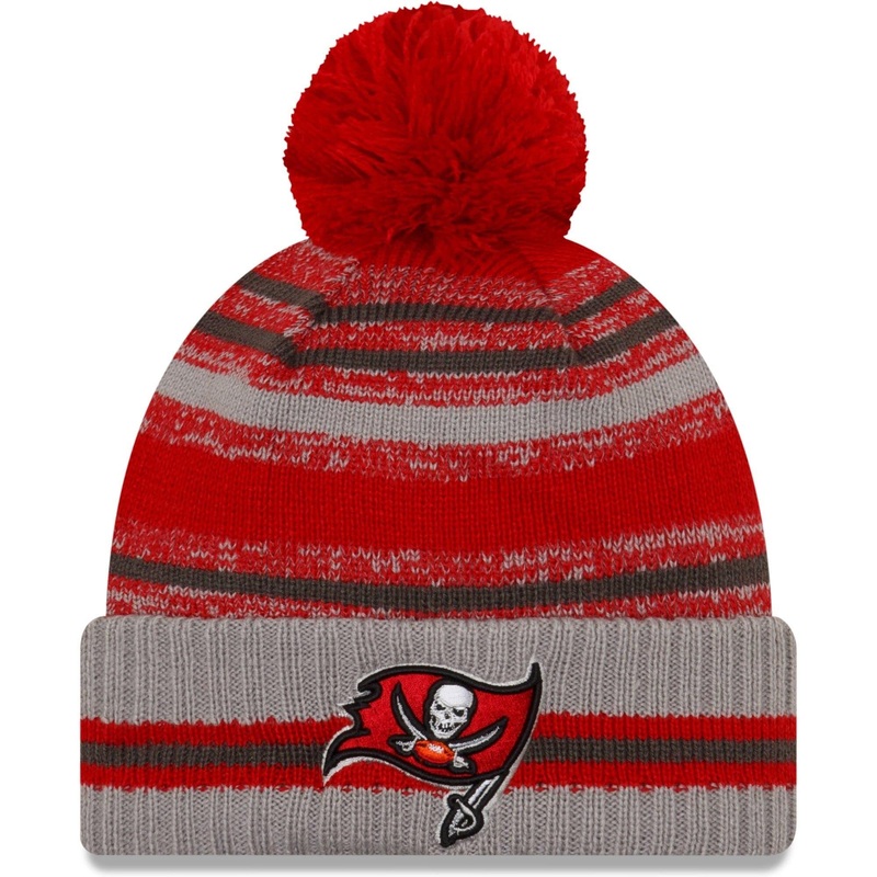 Tampa Bay Buccaneers New Era NFL 2021 Sideline Team Pom Knit Beanie – Grey