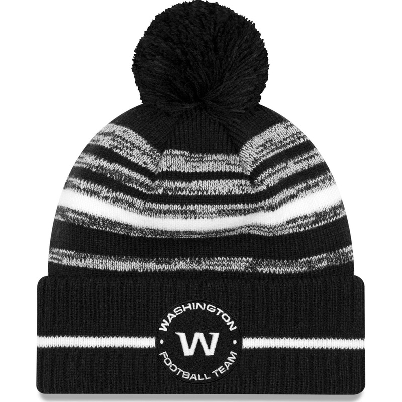 Washington Commanders New Era NFL 2021 Sideline Black & White Pom Knit Beanie – Black