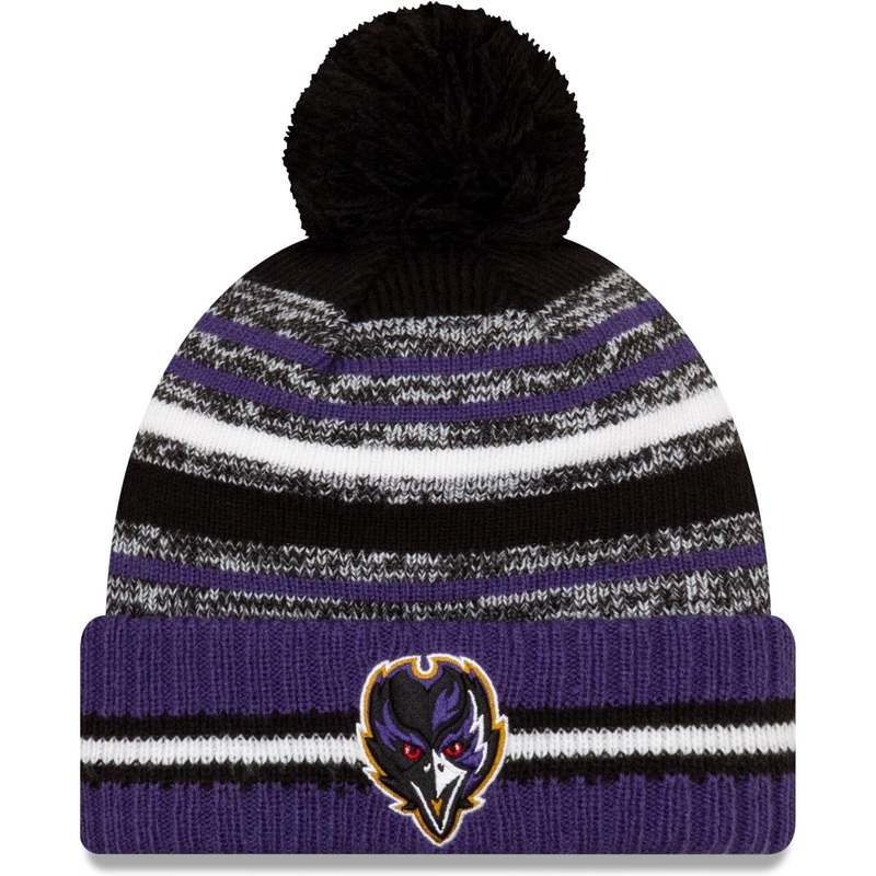 Baltimore Ravens New Era NFL 2021 Sideline Team Pom Knit Beanie – Purple