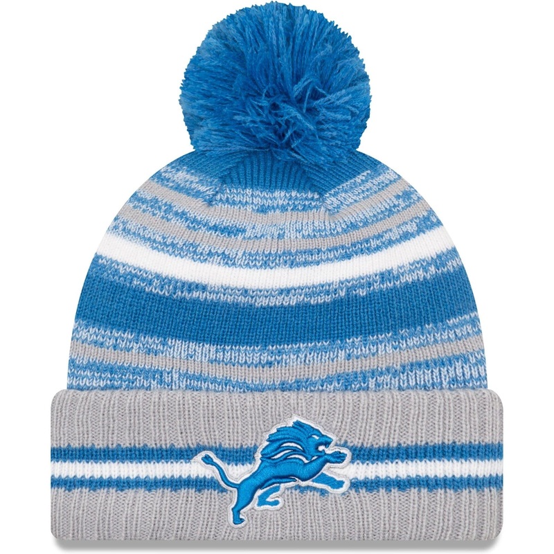 Detroit Lions New Era NFL 2021 Sideline Team Pom Knit Beanie – Blue