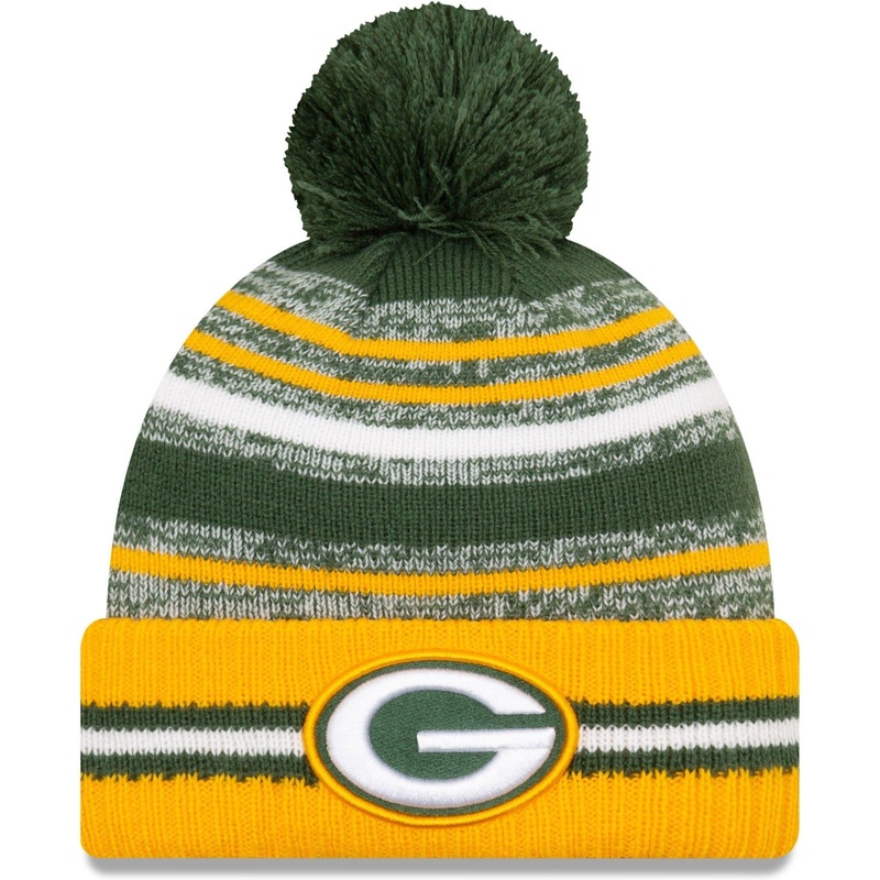 Green Bay Packers New Era NFL 2021 Sideline Team Pom Knit Beanie – Green