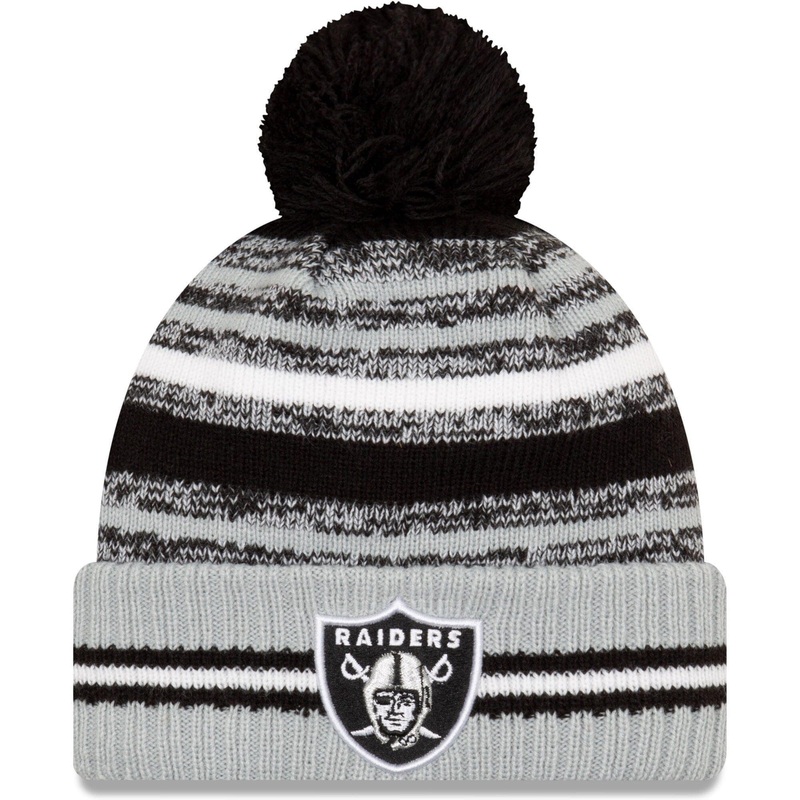 Las Vegas Raiders New Era NFL 2021 Sideline Team Pom Knit Beanie – Black