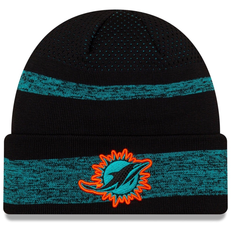 Miami Dolphins New Era NFL 2021 Sideline Performance Tech Cuff Beanie – Black