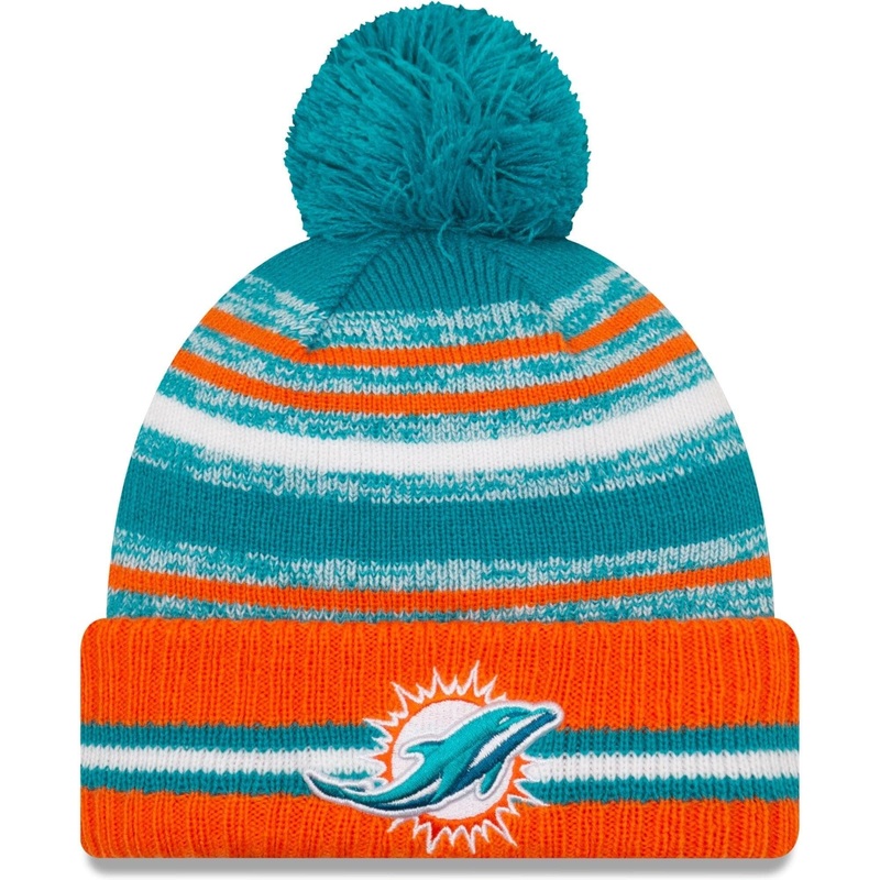 Miami Dolphins New Era NFL 2021 Sideline Team Pom Knit Beanie – Turquoise