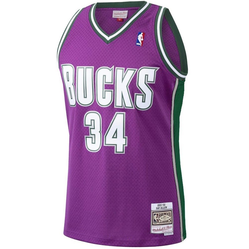 Ray Allen Milwaukee Bucks Mitchell & Ness NBA 01-02 Away Swingman Jersey – Purple