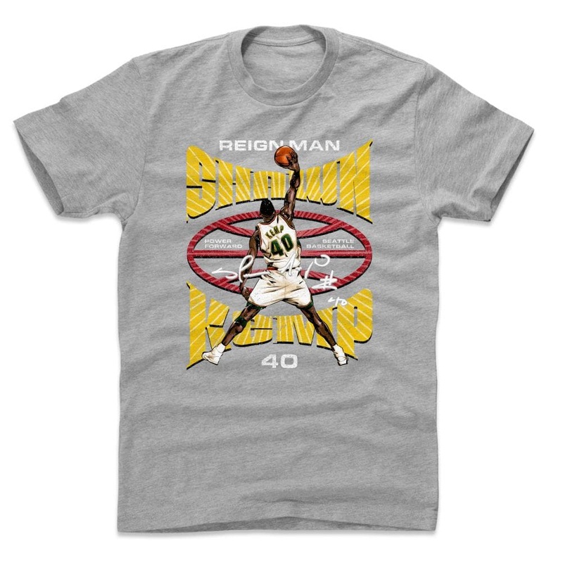 Shawn Kemp Seattle Supersonics 500 Level NBA HWC Pose T-Shirt – Grey