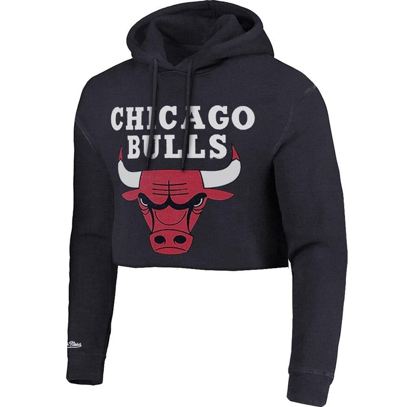 Womens Chicago Bulls Mitchell & Ness NBA Team Vintage Chop Hoodie Jumper – Faded Black