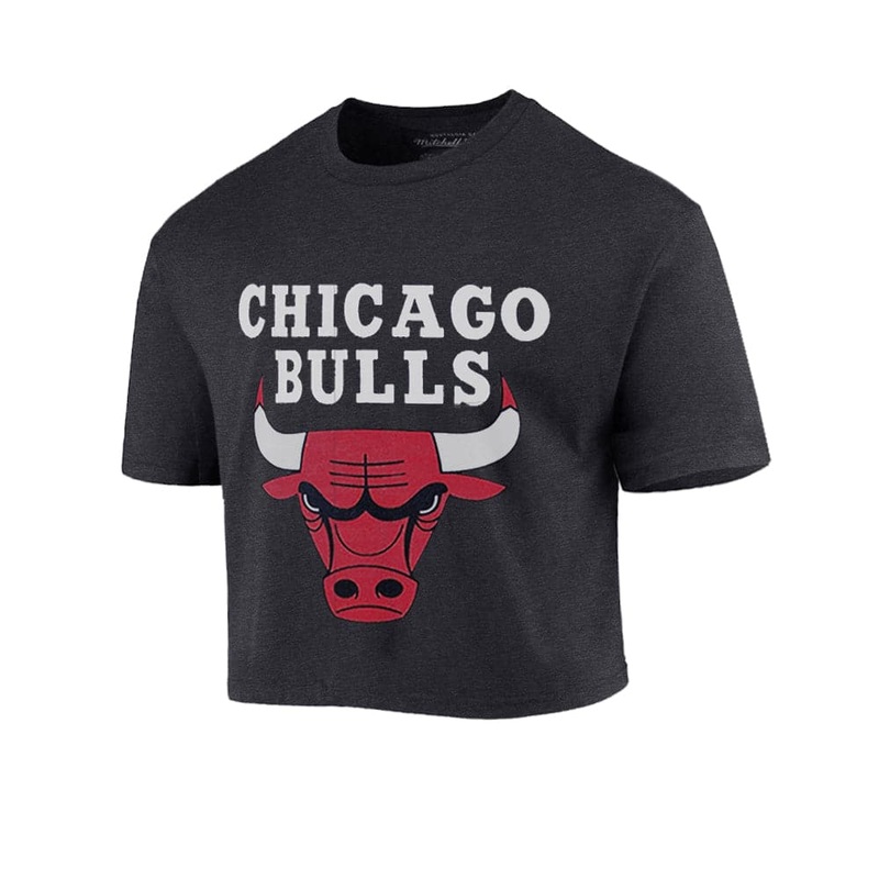 Womens Chicago Bulls Mitchell & Ness NBA Team Vintage Chop T-Shirt – Faded Black